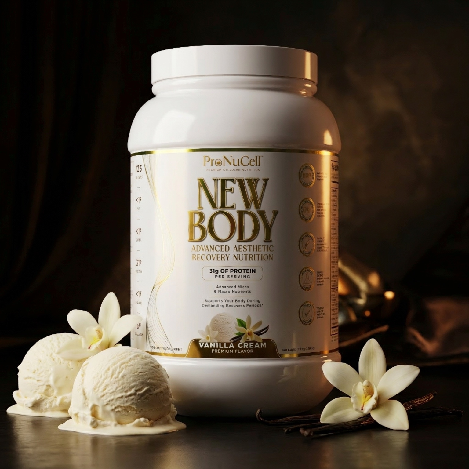 ProNuCell New Body Vanilla Cream with vanilla ice cream and vanilla flowers
